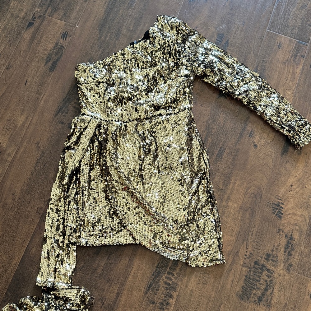 Gold Sequin One-Shoulder Dress